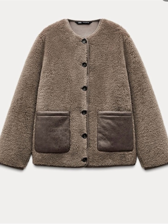Zara Jackets & Blazers - NWT Zara Taupe Plush Teddy Button Up Fleece Jacket